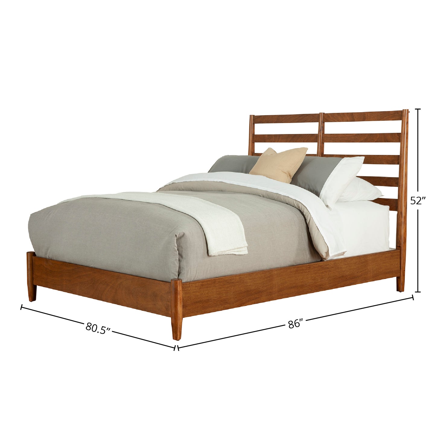 Flynn Retro Standard King Bed w/Slat Back Headboard, Chestnut