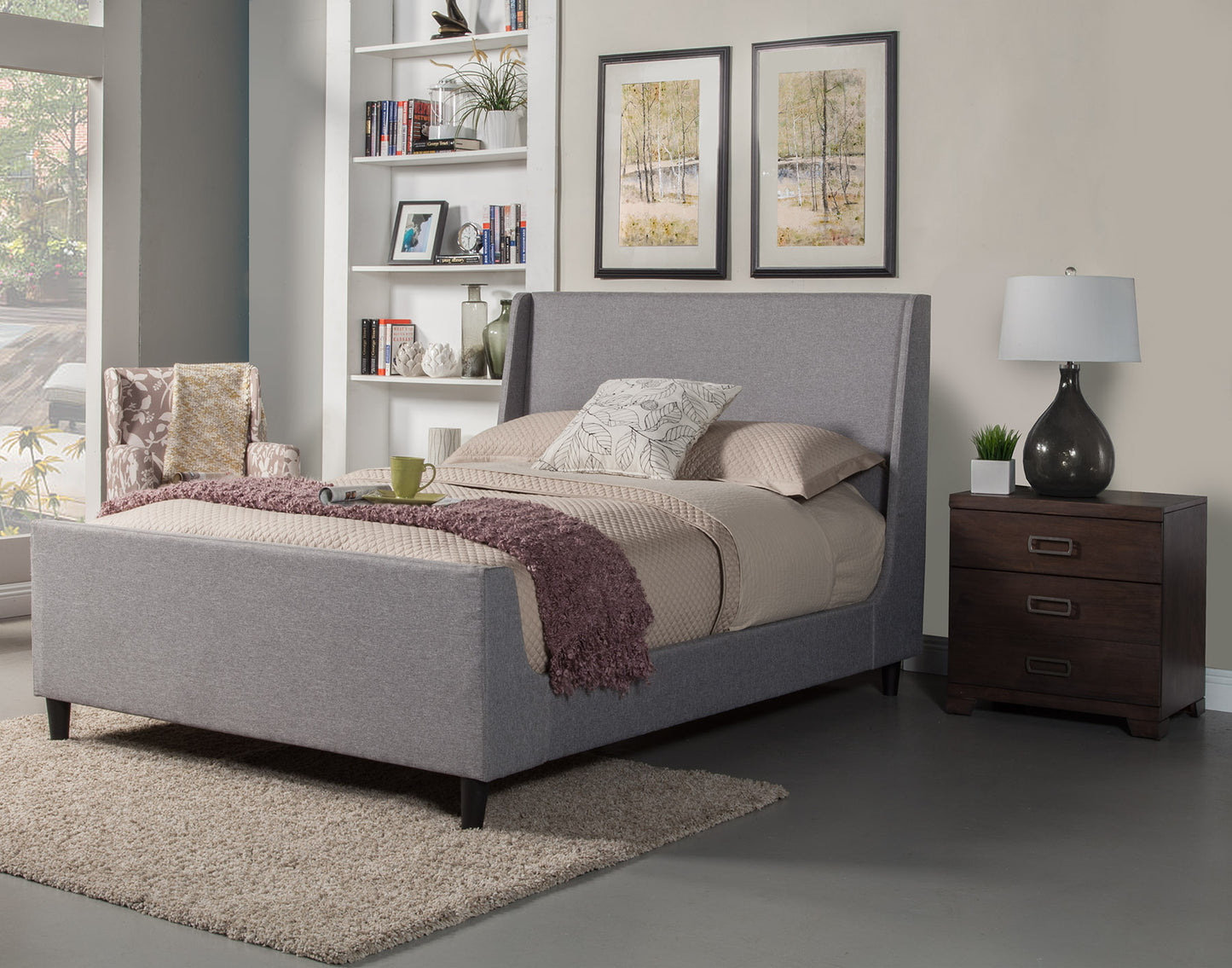 Amber California King Upholstered Bed, Grey Linen