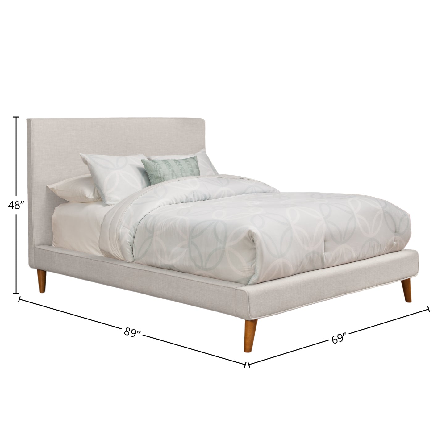 Britney Queen Upholstered Platform Bed, Light Grey Linen