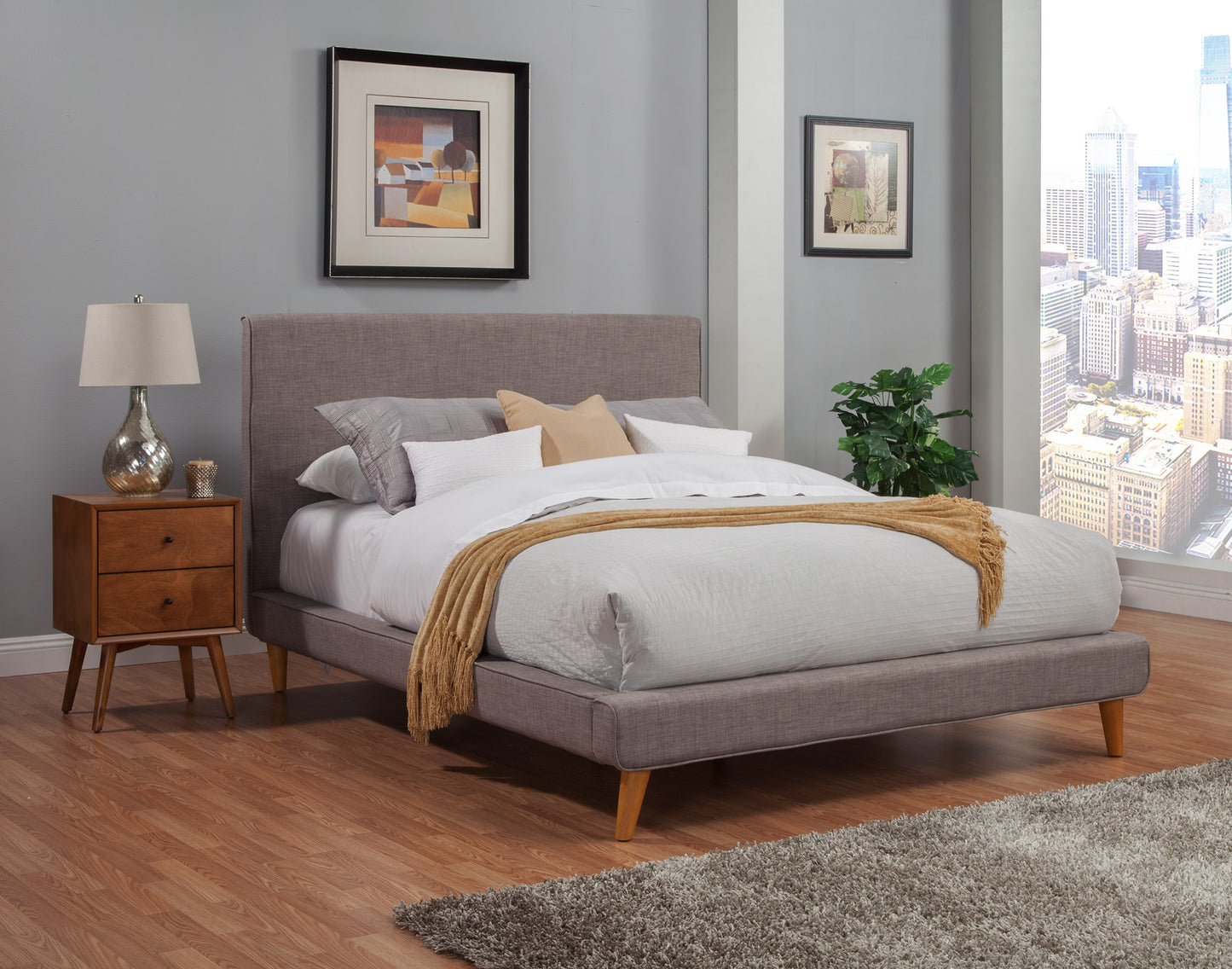 Britney Full Size Upholstered Platform Bed, Dark Grey