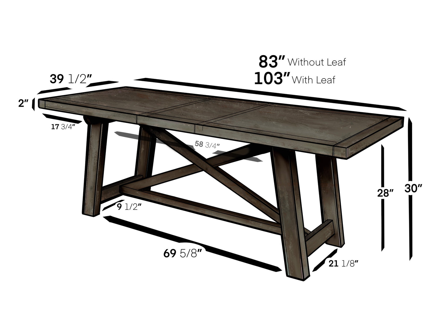 Newberry Extension Dining Table, Salvaged Grey