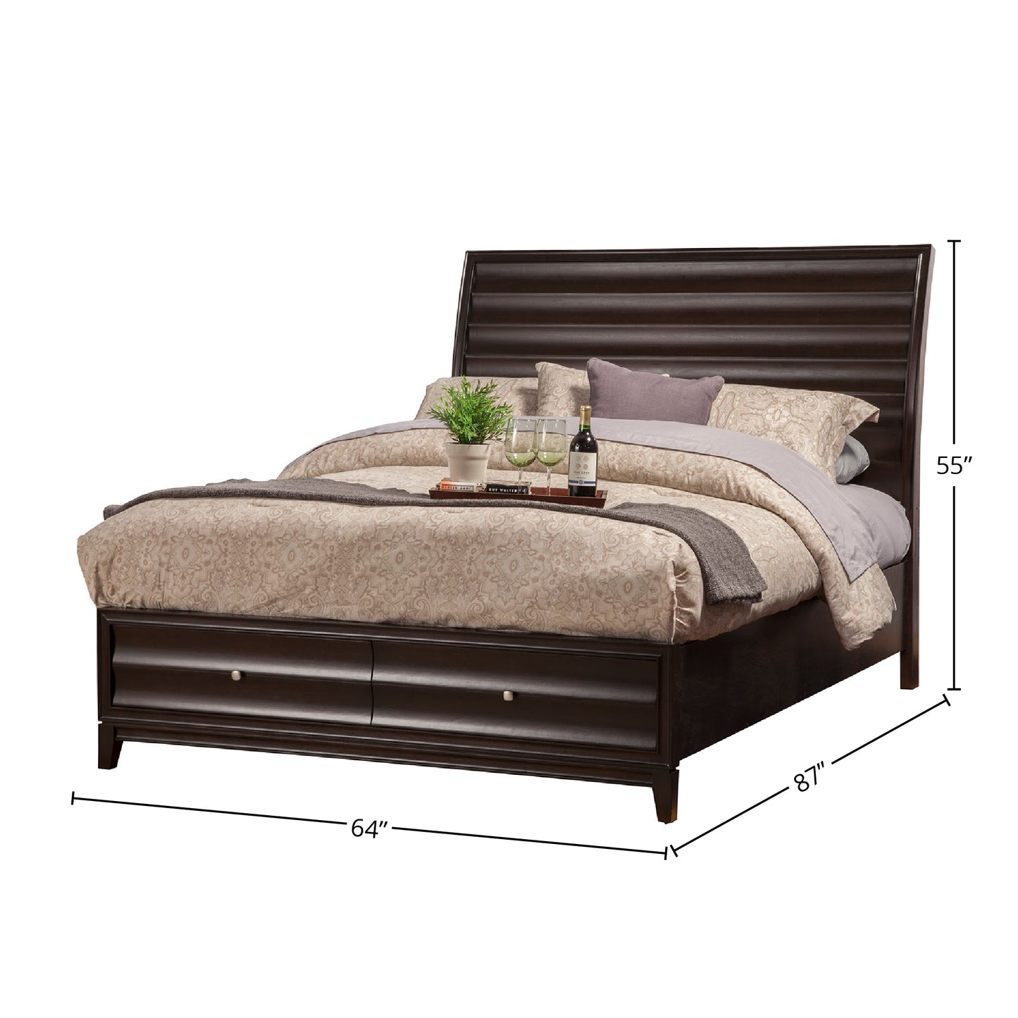 Legacy Queen Storage Bed w/2 Drawers, Black Cherry