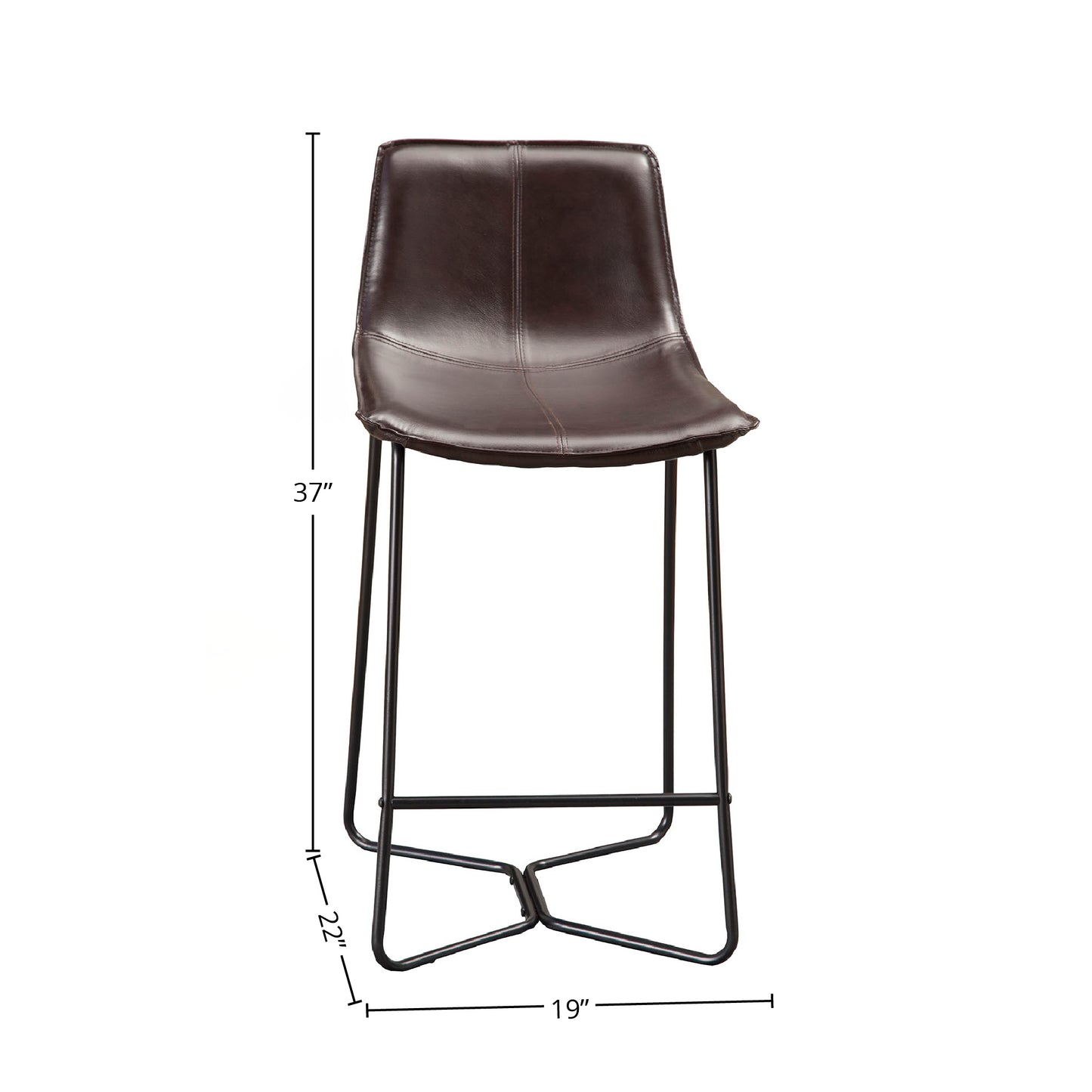 Live Edge Set of 2 Bonded Leather Pub Chairs, Dark Brown