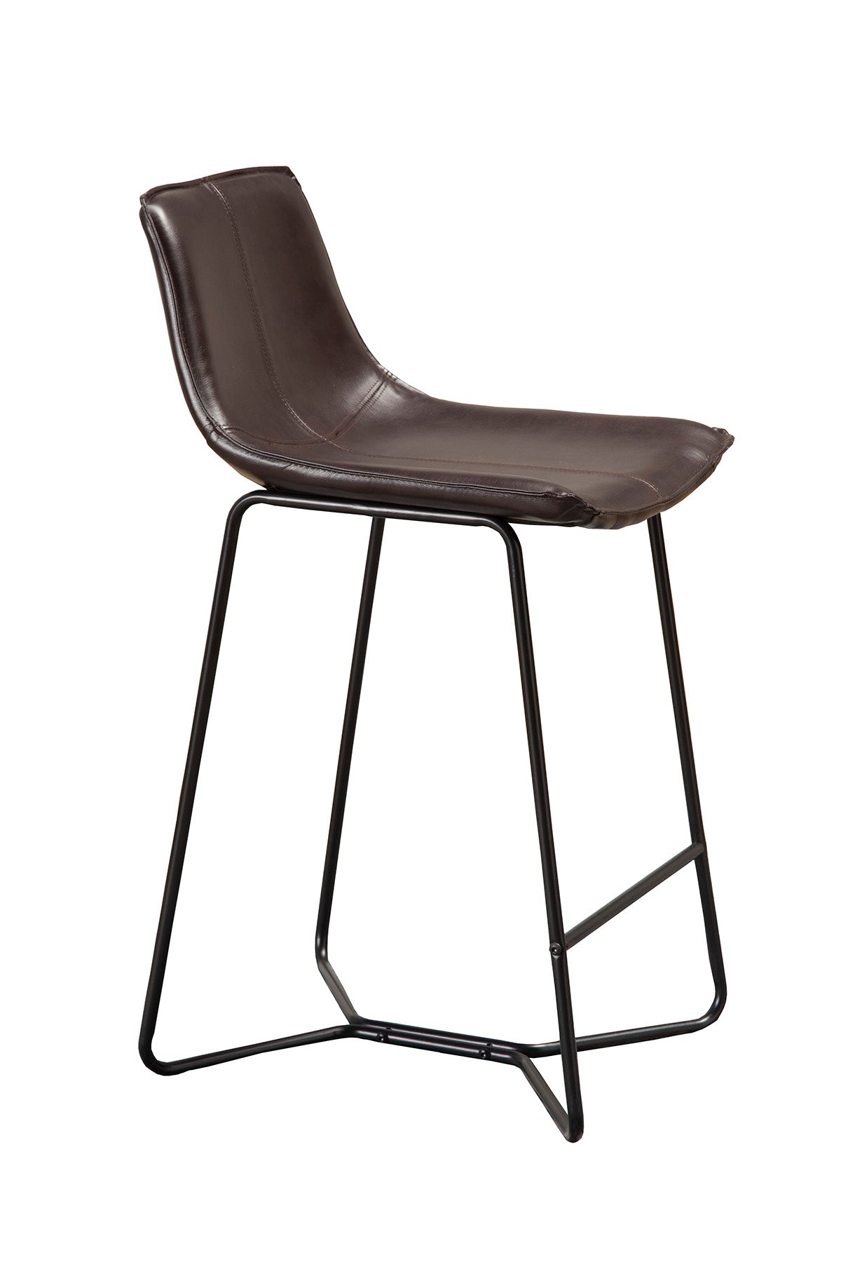 Live Edge Set of 2 Bonded Leather Pub Chairs, Dark Brown