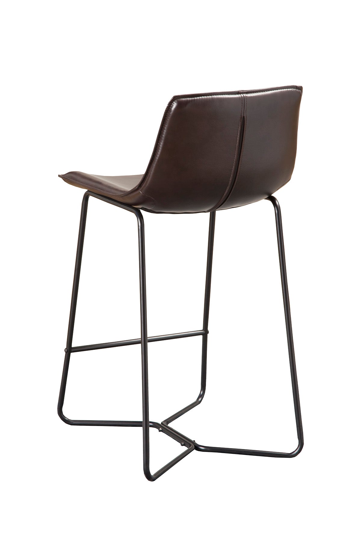 Live Edge Set of 2 Bonded Leather Pub Chairs, Dark Brown