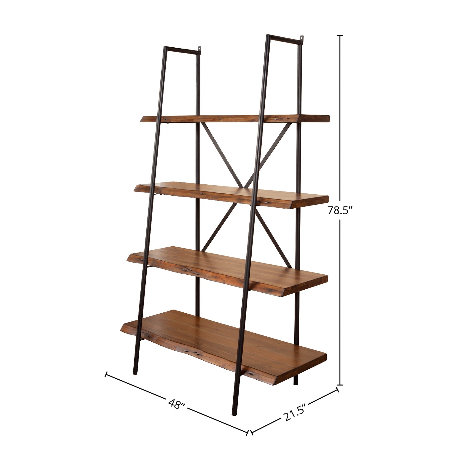 Live Edge 4 Shelf Bookshelf, Light Walnut