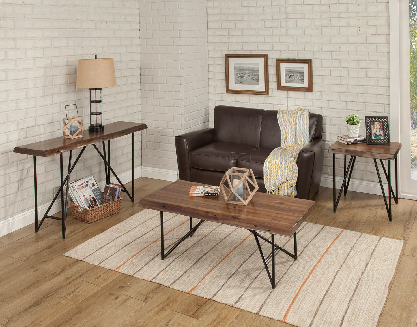 Live Edge Sofa/Console Table, Light Walnut