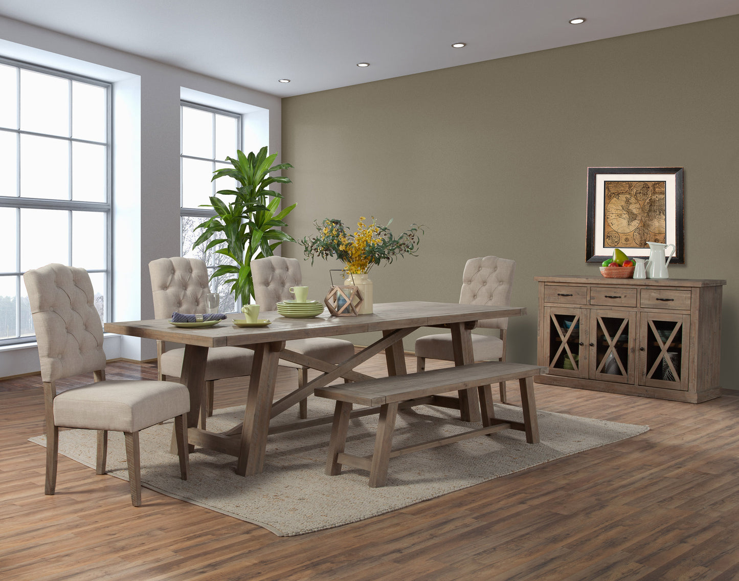 Newberry Set of 2 Button Tufted Parson Chairs, Weathered Natural