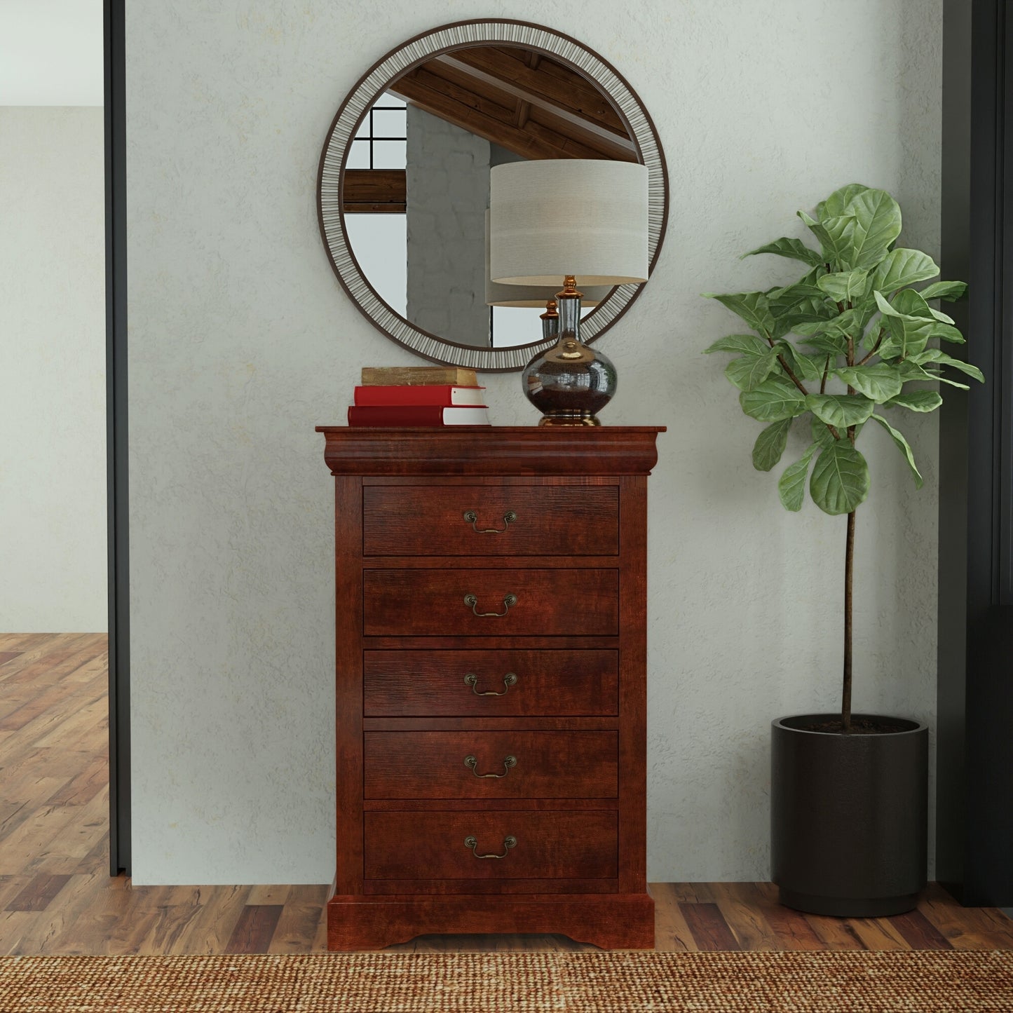 West Haven 5 Drawer Tall Boy Chest, Cappuccino
