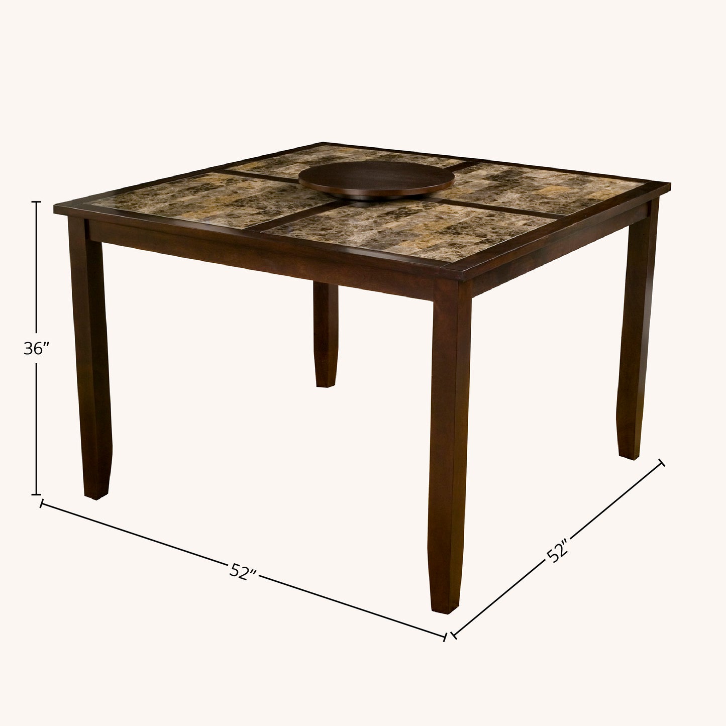 Capitola Faux Marble Large Pub Table w/ Removable 18" Lazy Susan, Espresso