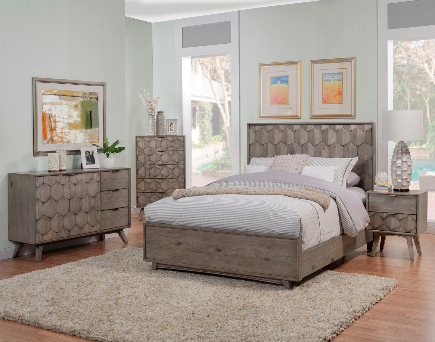 Shimmer Queen Panel Bed, Antique Grey