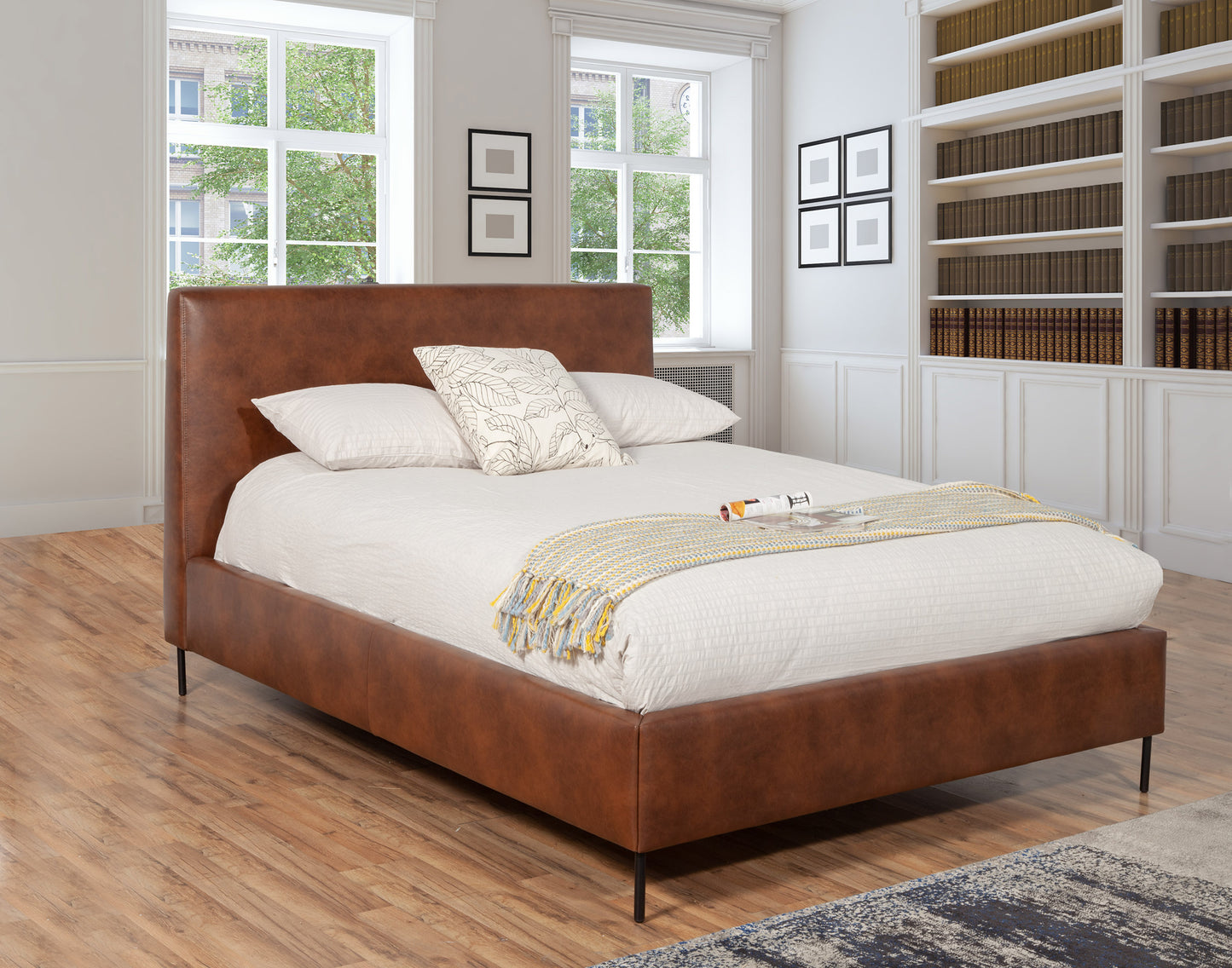 Sophia Queen Faux Leather Platform Bed, Brown