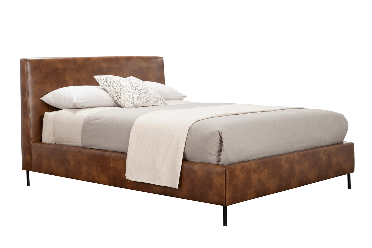 Sophia California King Faux Leather Platform Bed, Brown