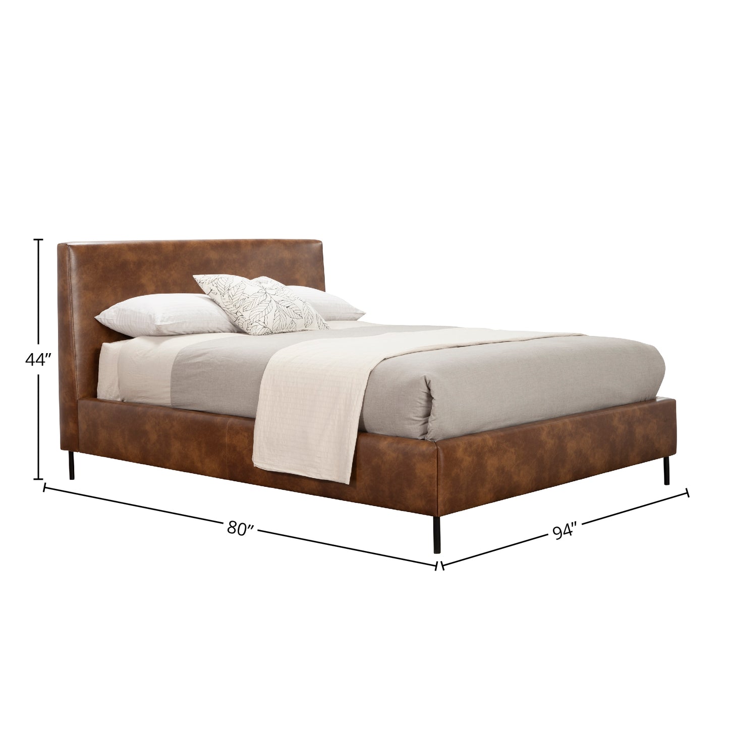 Sophia California King Faux Leather Platform Bed, Brown
