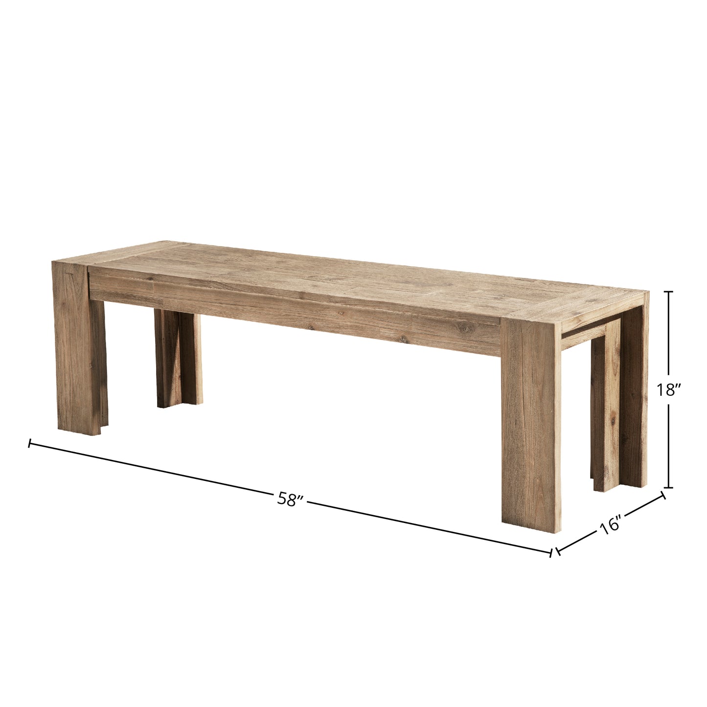 Seashore Dining Bench, Antique Natural