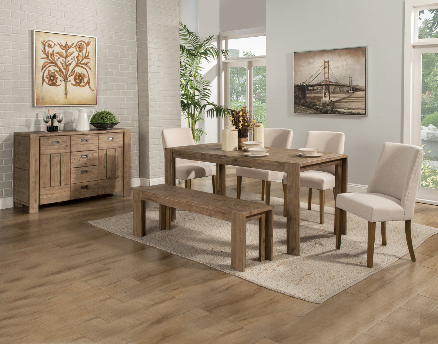 Seashore Dining Bench, Antique Natural