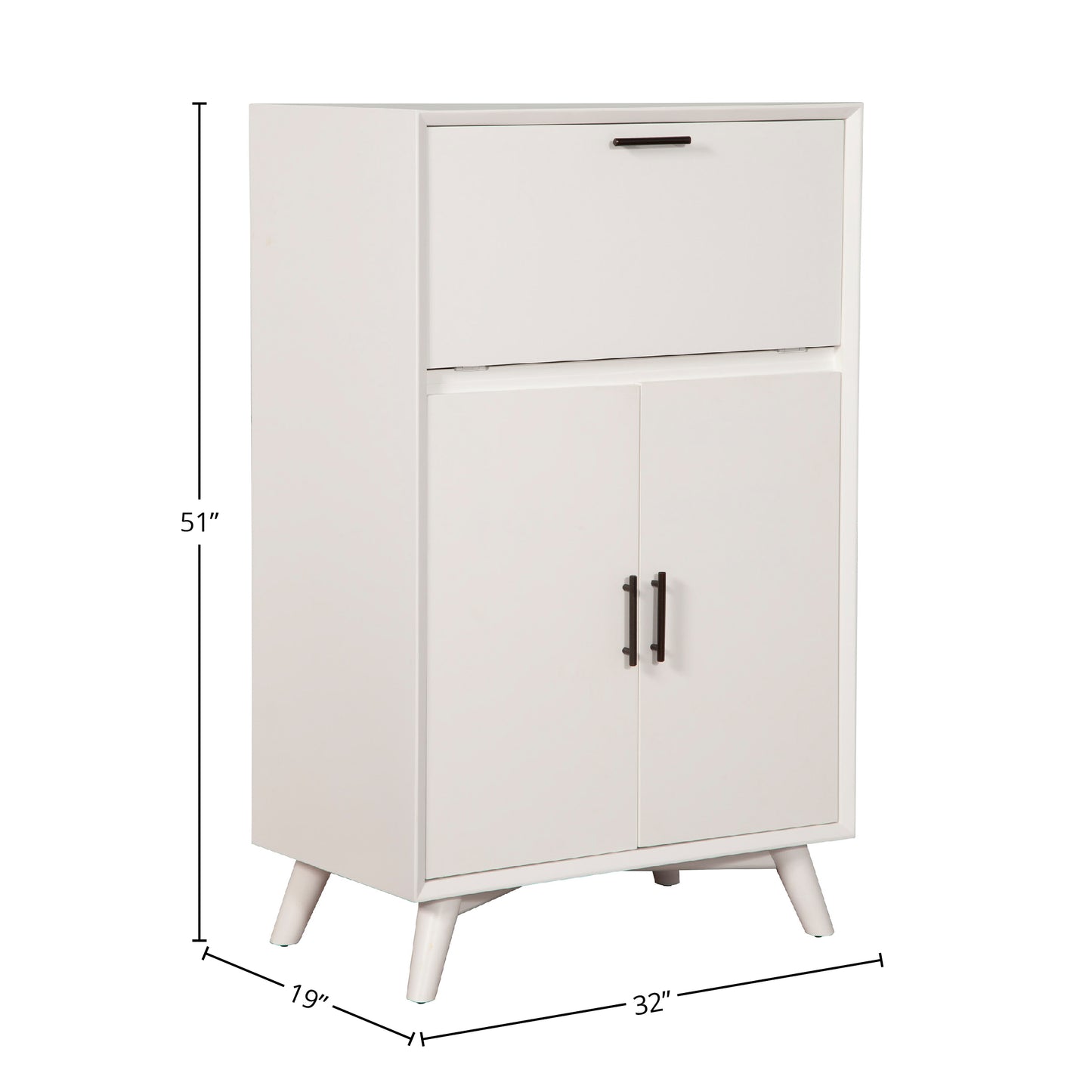 Flynn Large Bar Cabinet w/Drop Down Tray, White