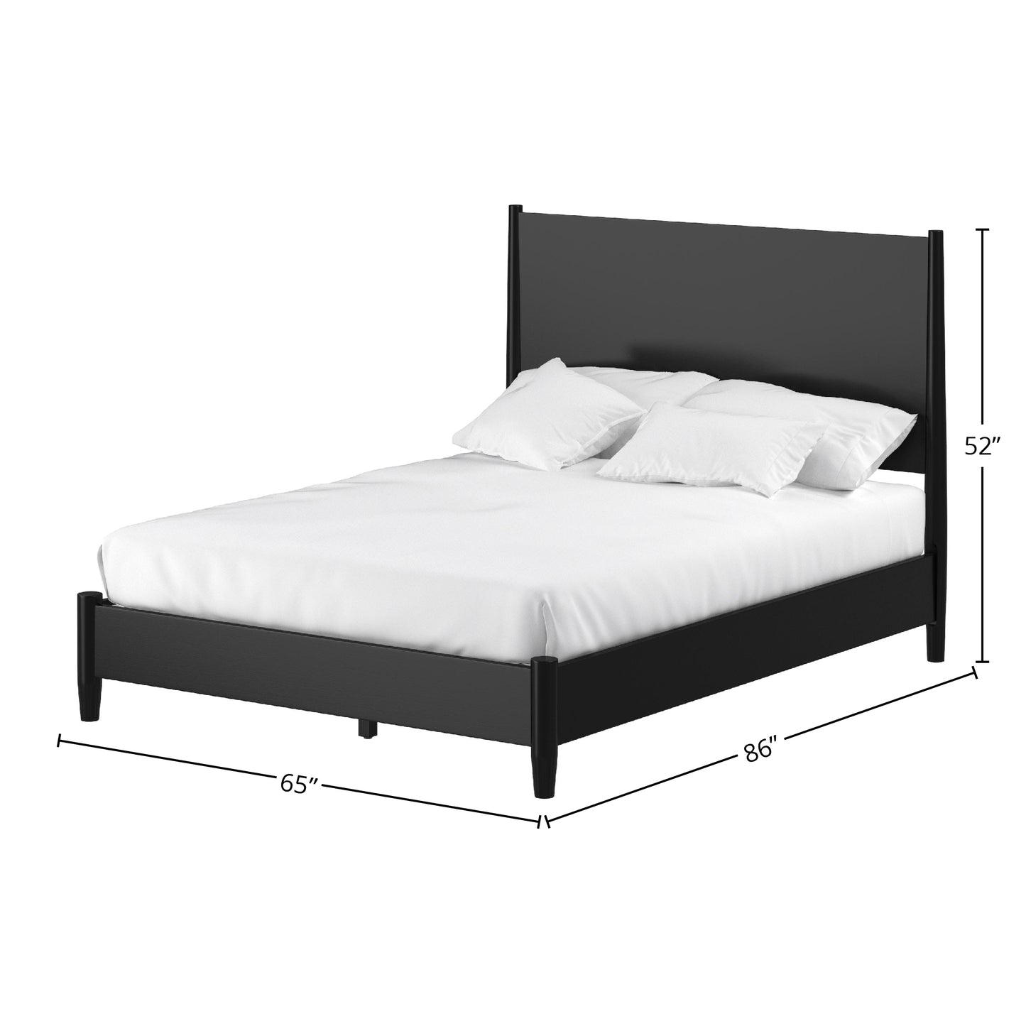 Flynn Mid Century Modern Queen Panel Bed, Black