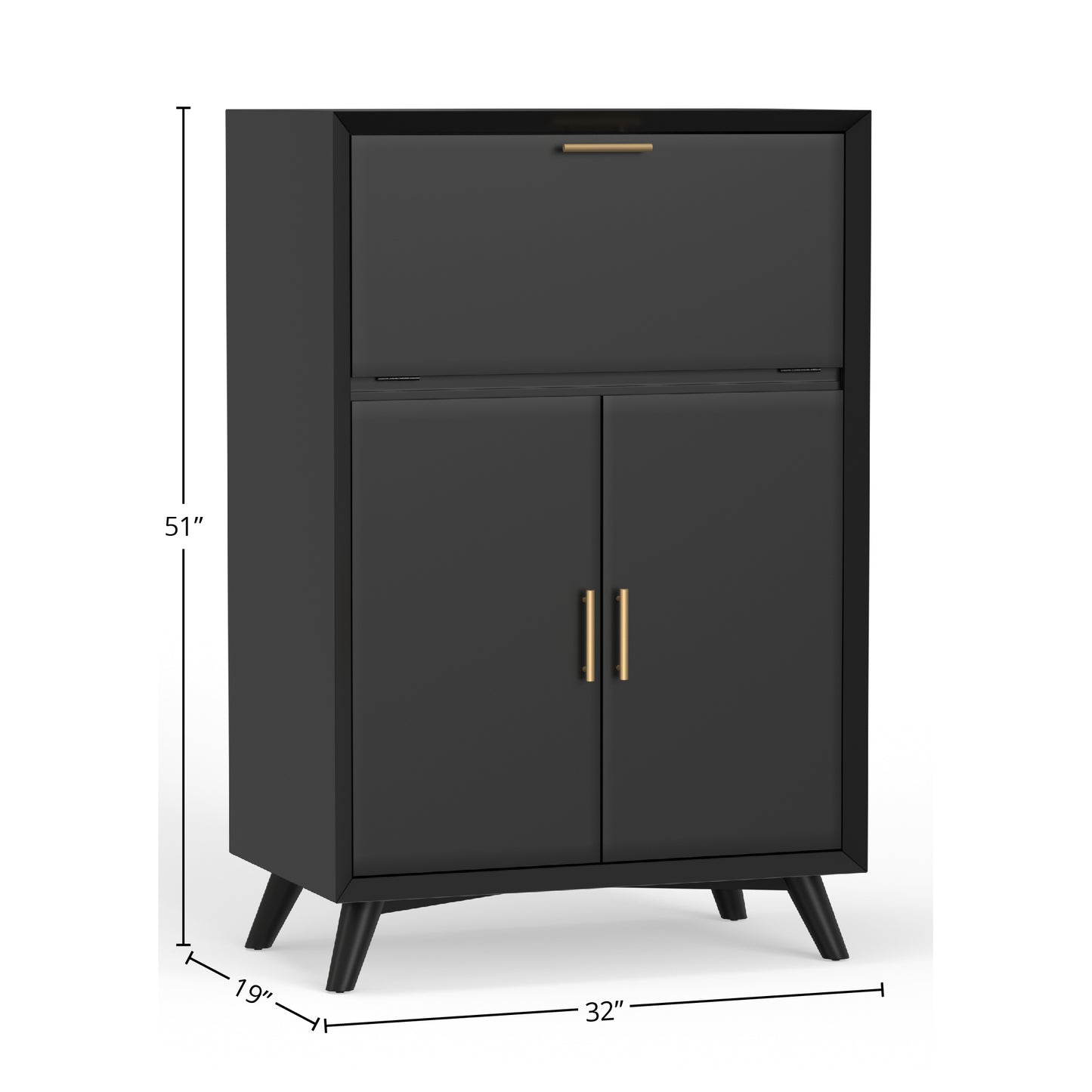 Flynn Large Bar Cabinet w/Drop Down Tray, Black