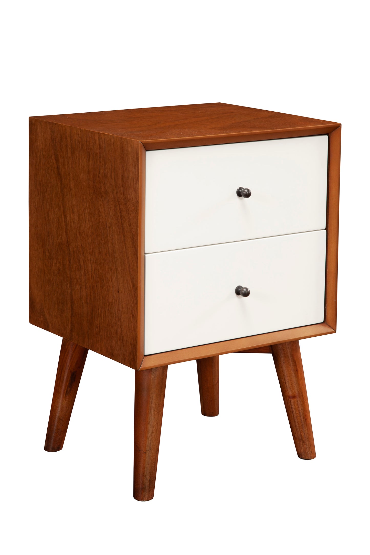 Flynn 2 Drawer Two Tone Nightstand, Chestnut/White