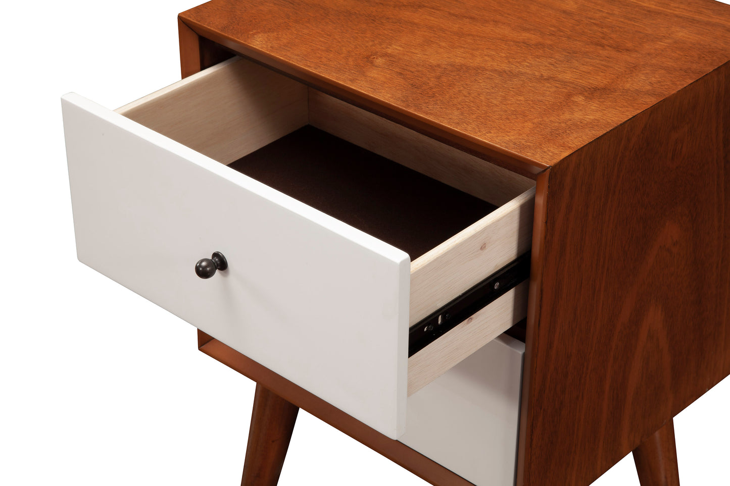 Flynn 2 Drawer Two Tone Nightstand, Chestnut/White