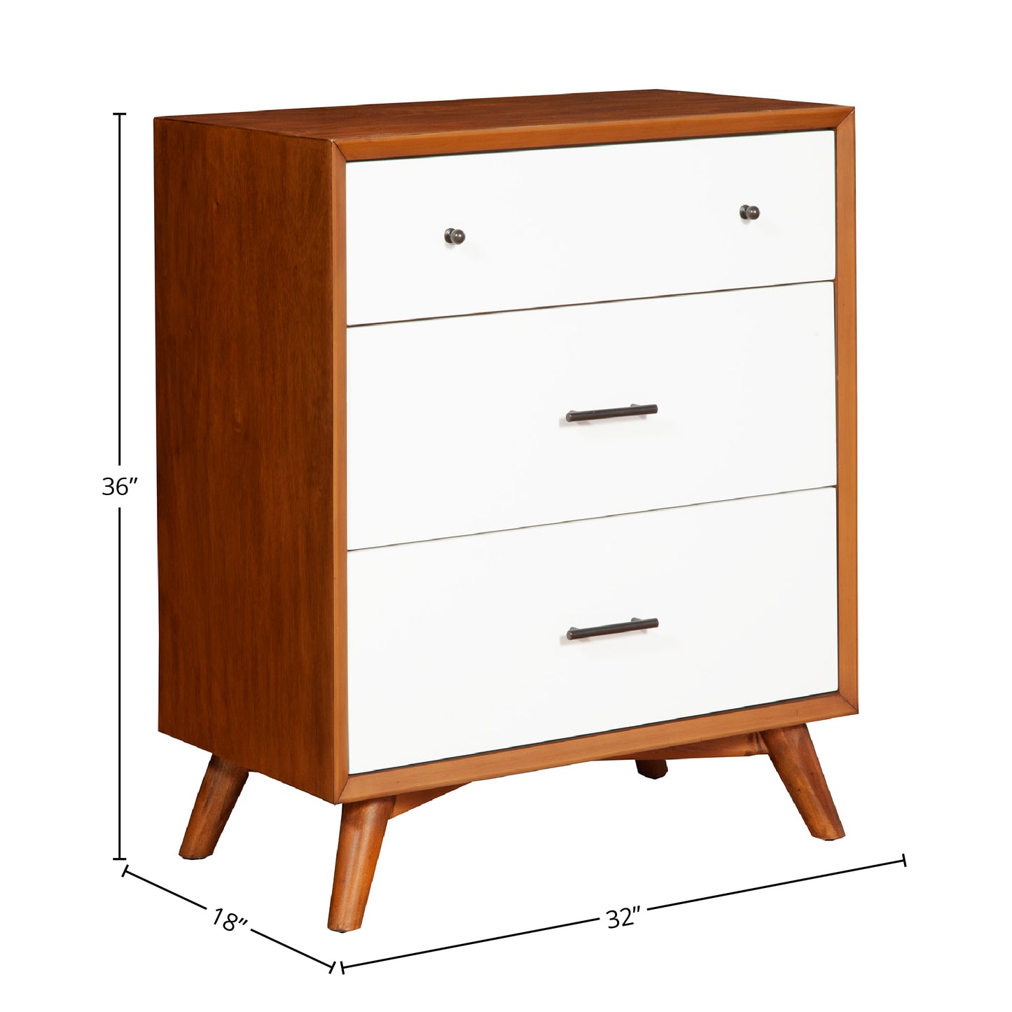 Flynn 3 Drawer Two Tone Small Chest, Chestnut/White