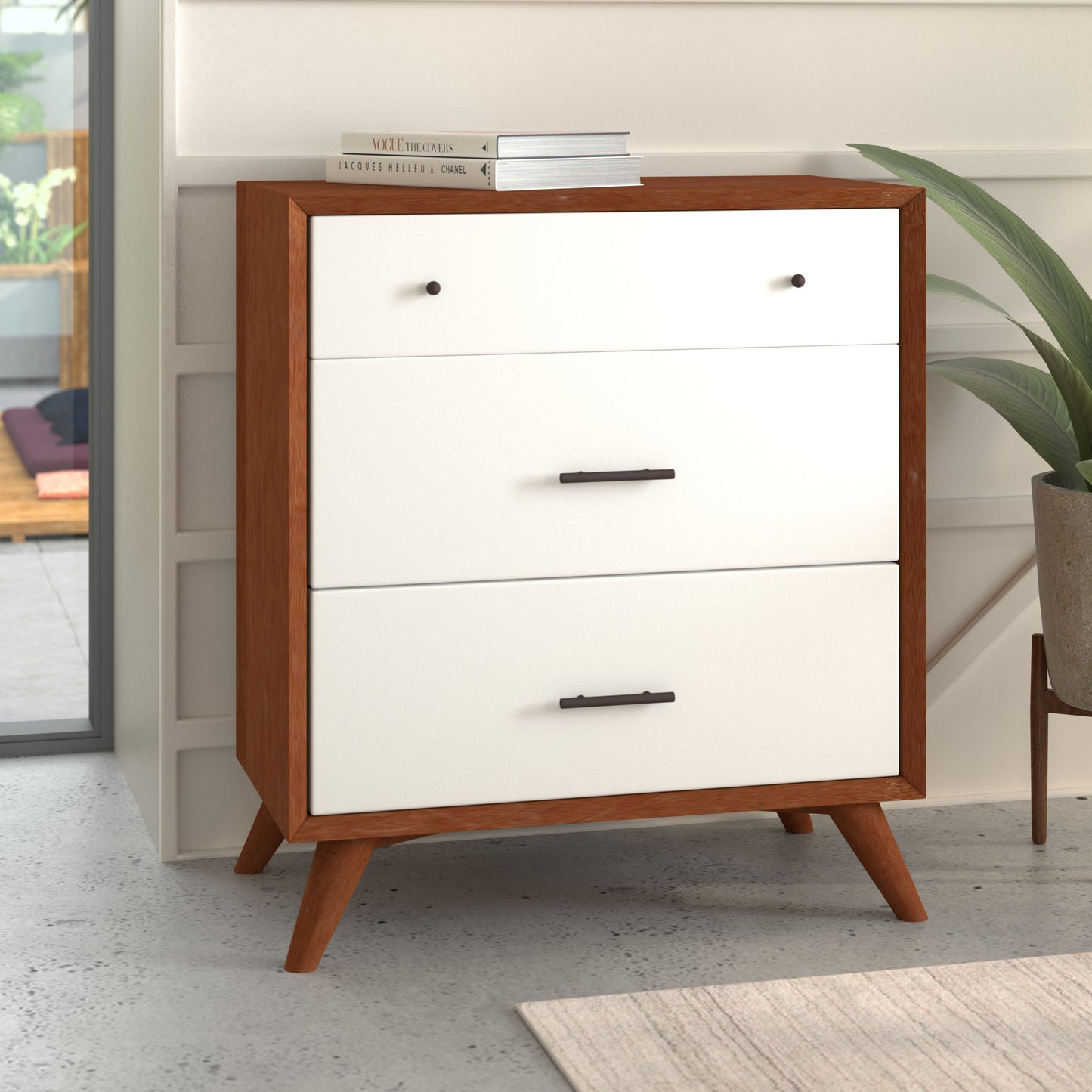 Flynn 3 Drawer Two Tone Small Chest, Chestnut/White