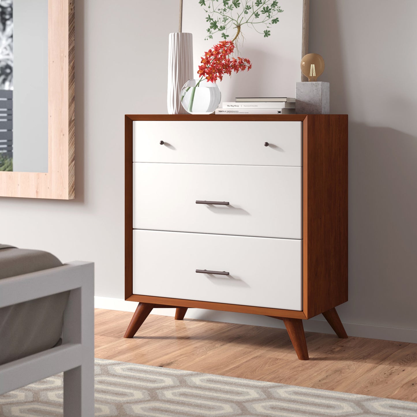 Flynn 3 Drawer Two Tone Small Chest, Chestnut/White