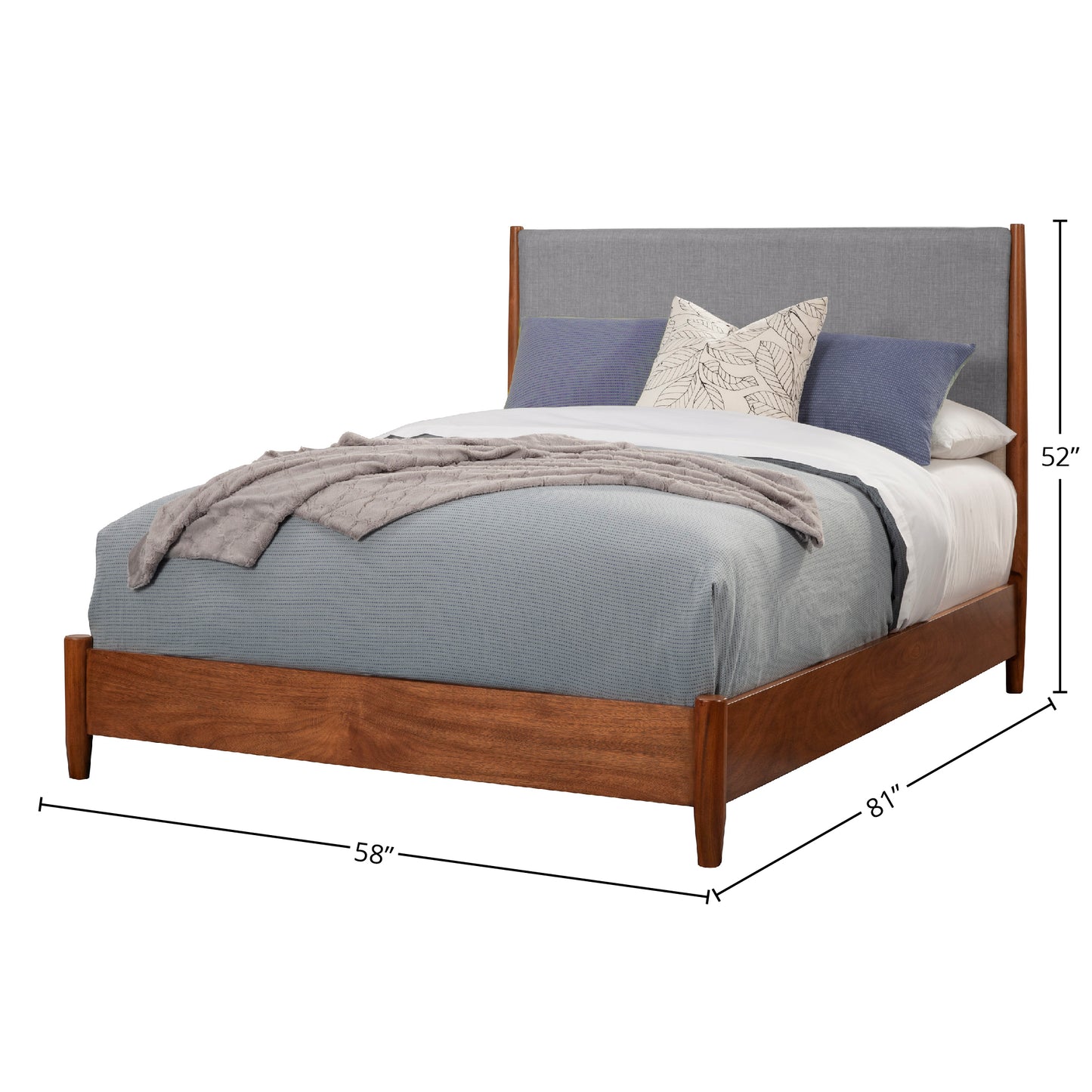 Flynn Mid Century Modern Two Tone Full Size Panel Bed, Chestnut/Grey