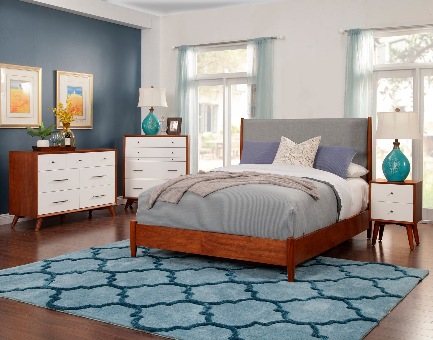 Flynn 2 Drawer Two Tone Nightstand, Chestnut/White