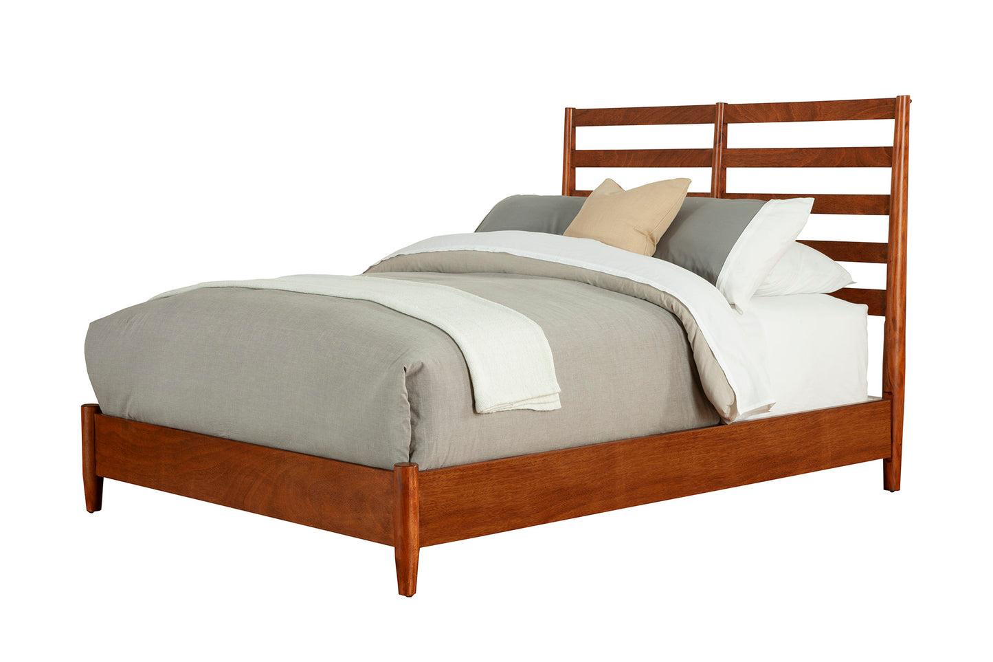Flynn Retro Standard King Bed w/Slat Back Headboard, Chestnut
