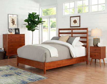 Flynn Retro Full Bed w/Slat Back Headboard, Chestnut