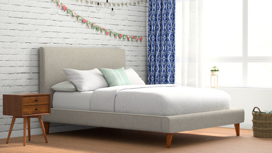 Britney Queen Upholstered Platform Bed, Light Grey Linen
