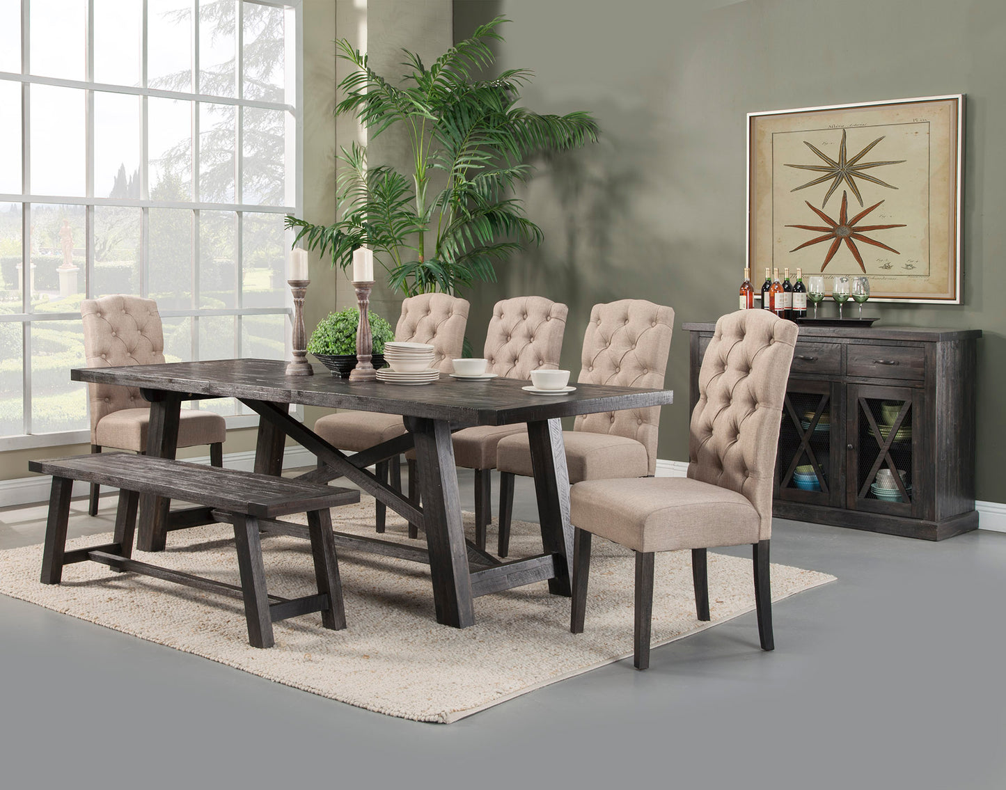Newberry Set of 2 Button Tufted Parson Chairs, Salvaged Grey