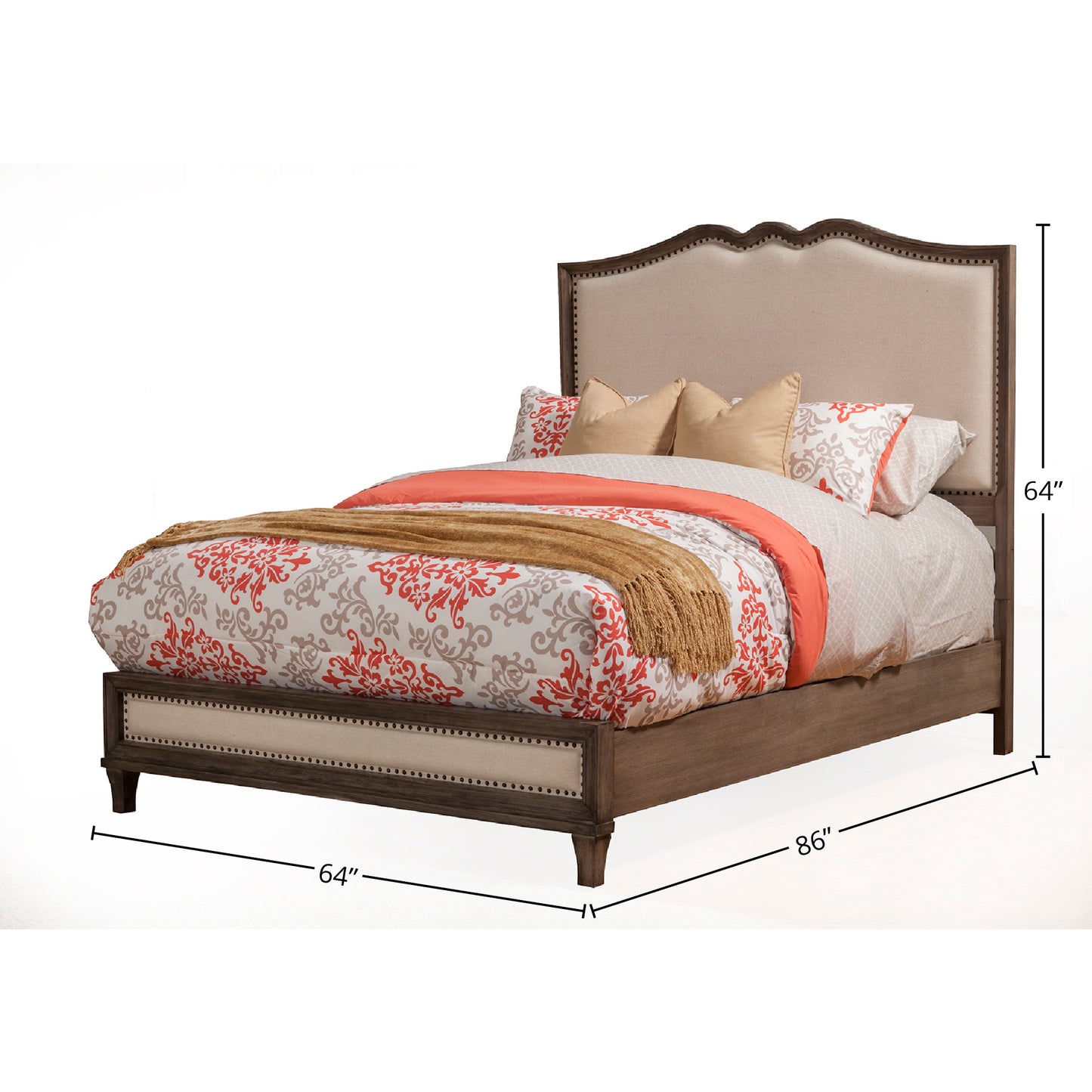 Charleston Queen Panel Bed w/Upholstered Head & Footboard, Antique Grey