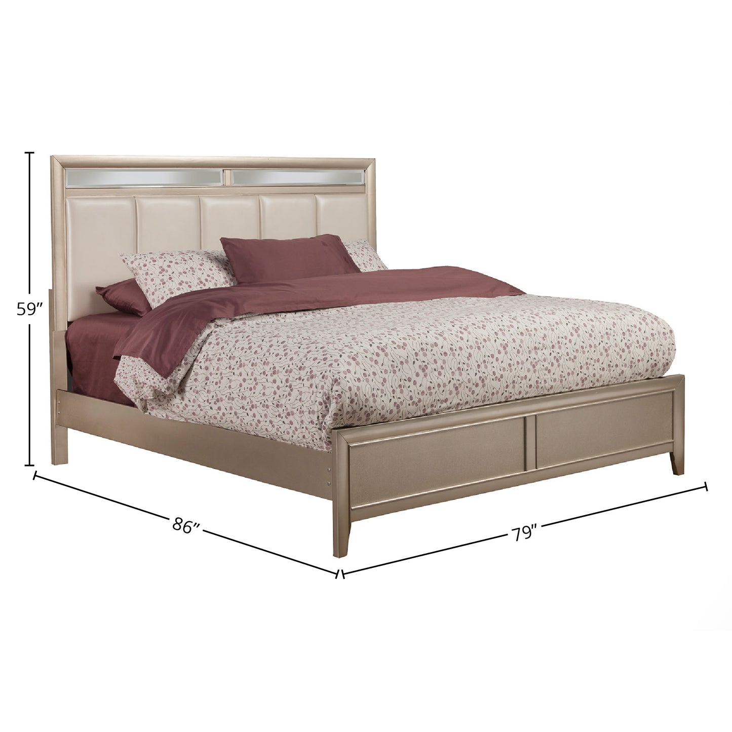 Silver Dreams Standard King Panel Bed w/Upholstered Headboard, Silver