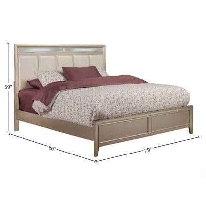 Silver Dreams Standard King Panel Bed w/Upholstered Headboard, Silver