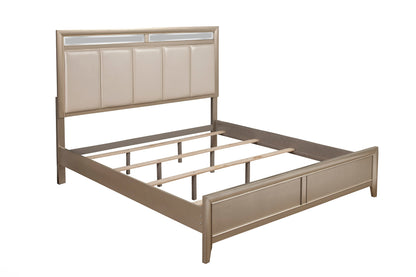 Silver Dreams Standard King Panel Bed w/Upholstered Headboard, Silver