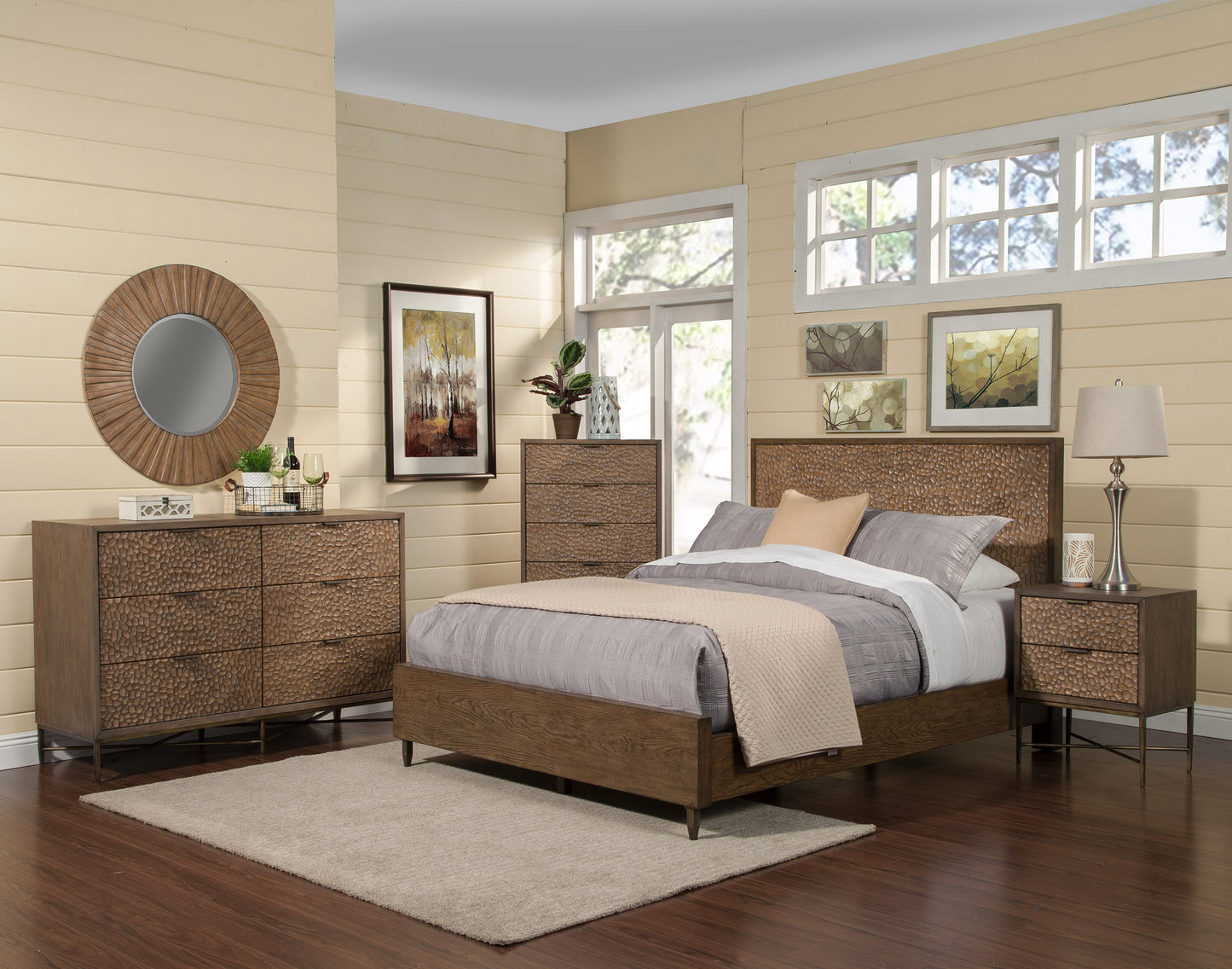 Brown Pearl Queen Platform Bed, Brown Bronze