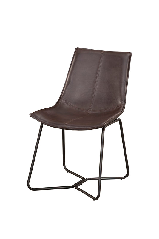 Live Edge Set of 2 Bonded Leather Side Chairs, Dark Brown