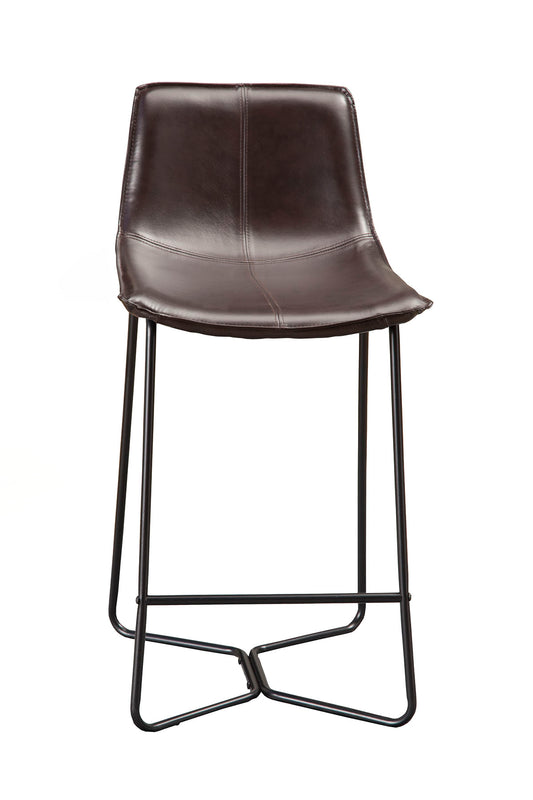 Live Edge Set of 2 Bonded Leather Pub Chairs, Dark Brown