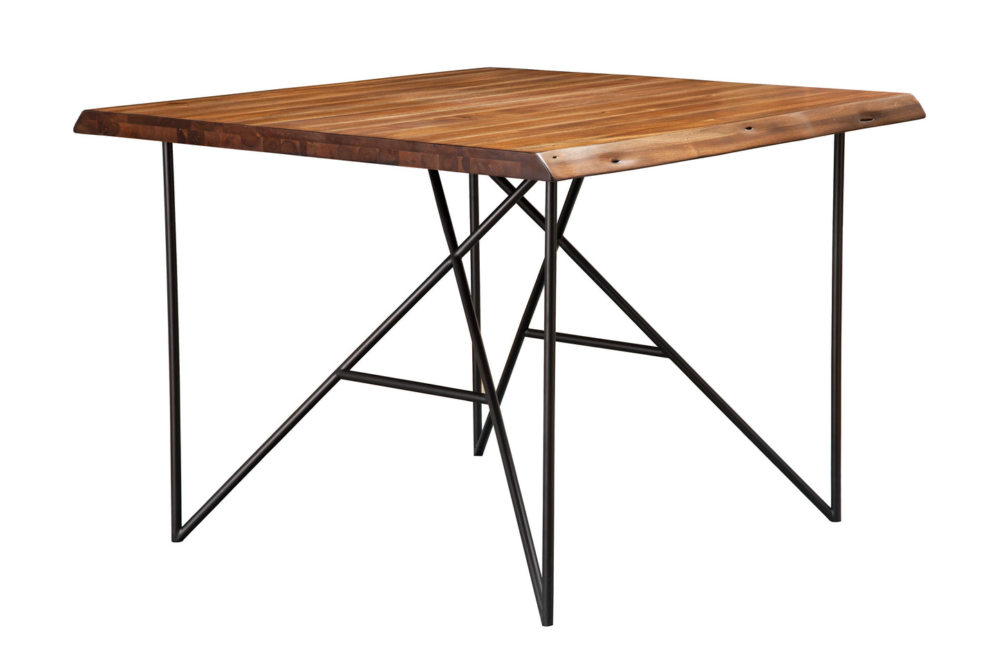 Live Edge Solid Wood Pub Table w/Metal Legs, Light Walnut
