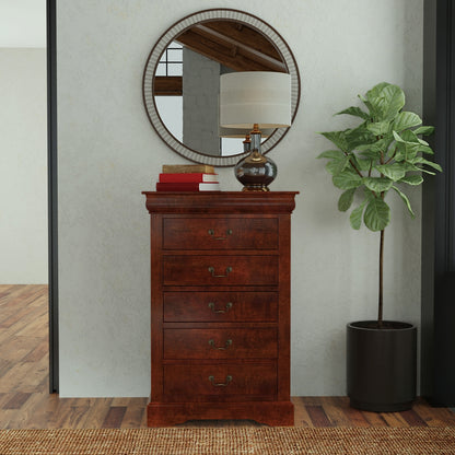 West Haven 5 Drawer Tall Boy Chest, Cappuccino