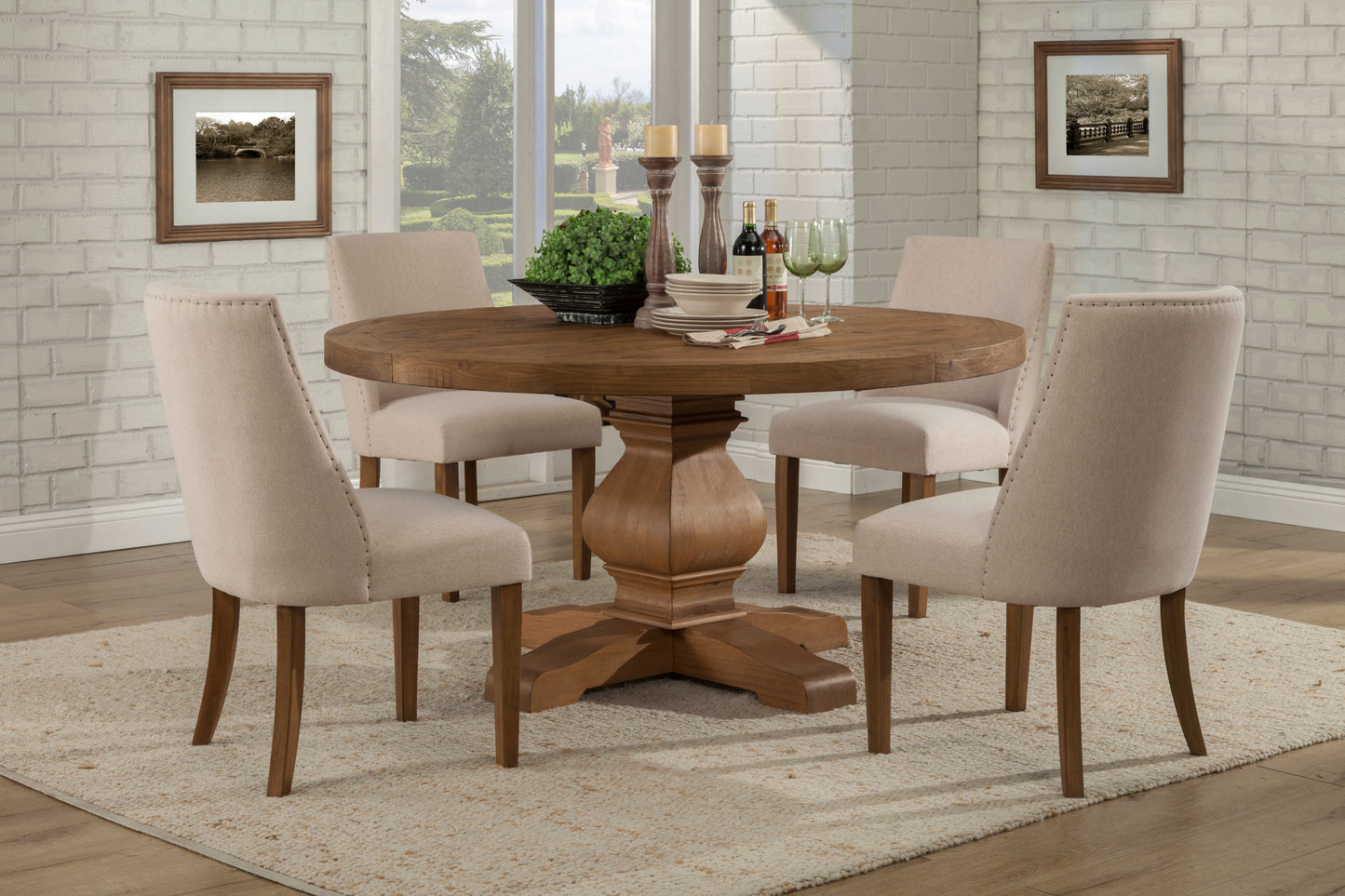 Kensington Round Solid Pine Dining Table, Reclaimed Natural