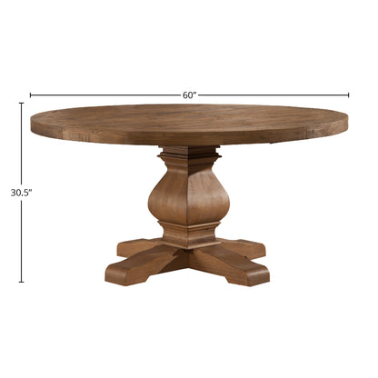 Kensington Round Solid Pine Dining Table, Reclaimed Natural
