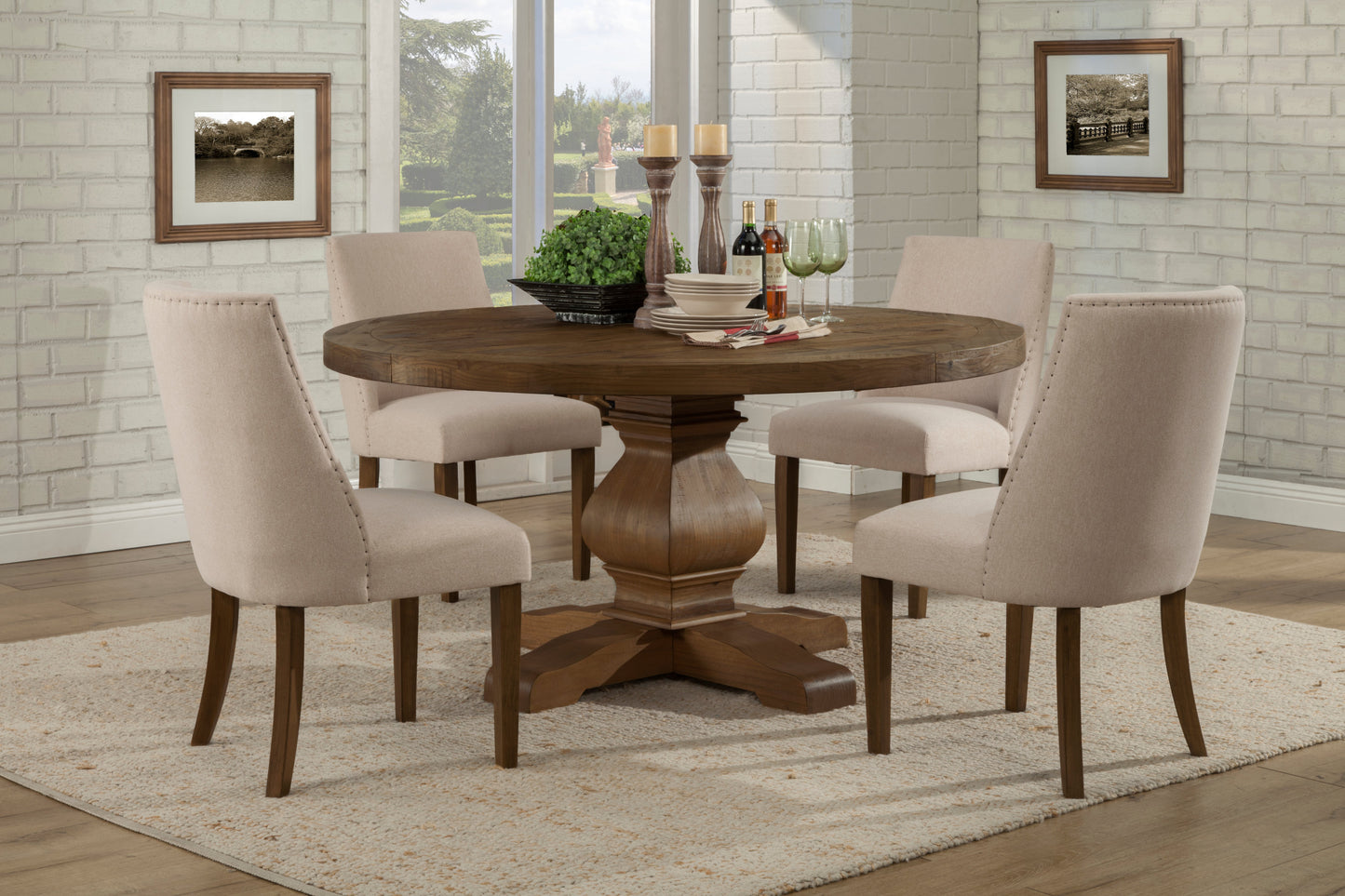 Kensington Round Solid Pine Dining Table, Walnut