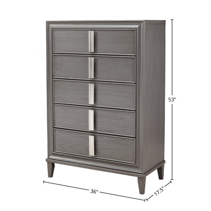 Lorraine 5 Drawer Chest, Dark Grey