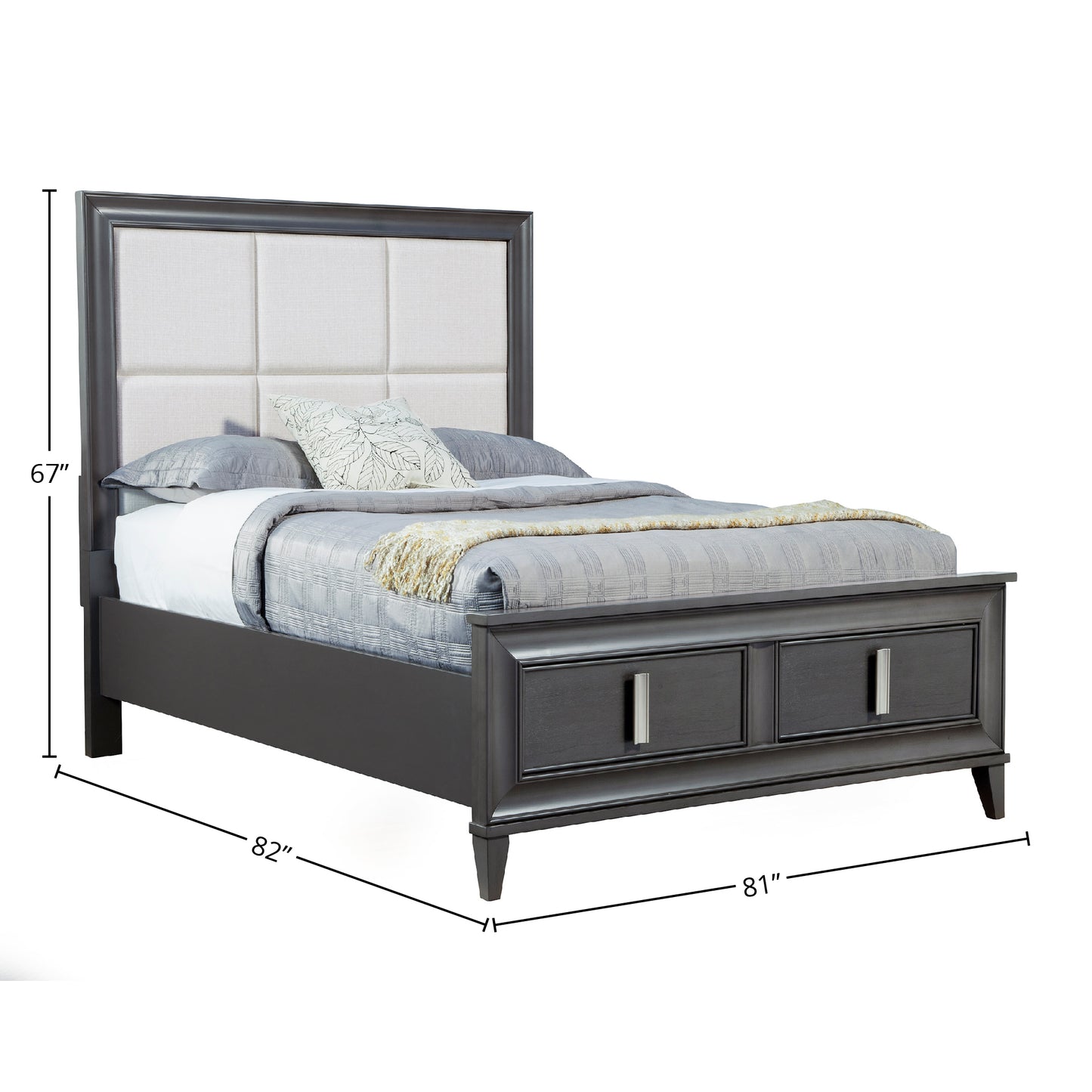 Lorraine Standard King Storage Footboard Platform Bed, Dark Grey