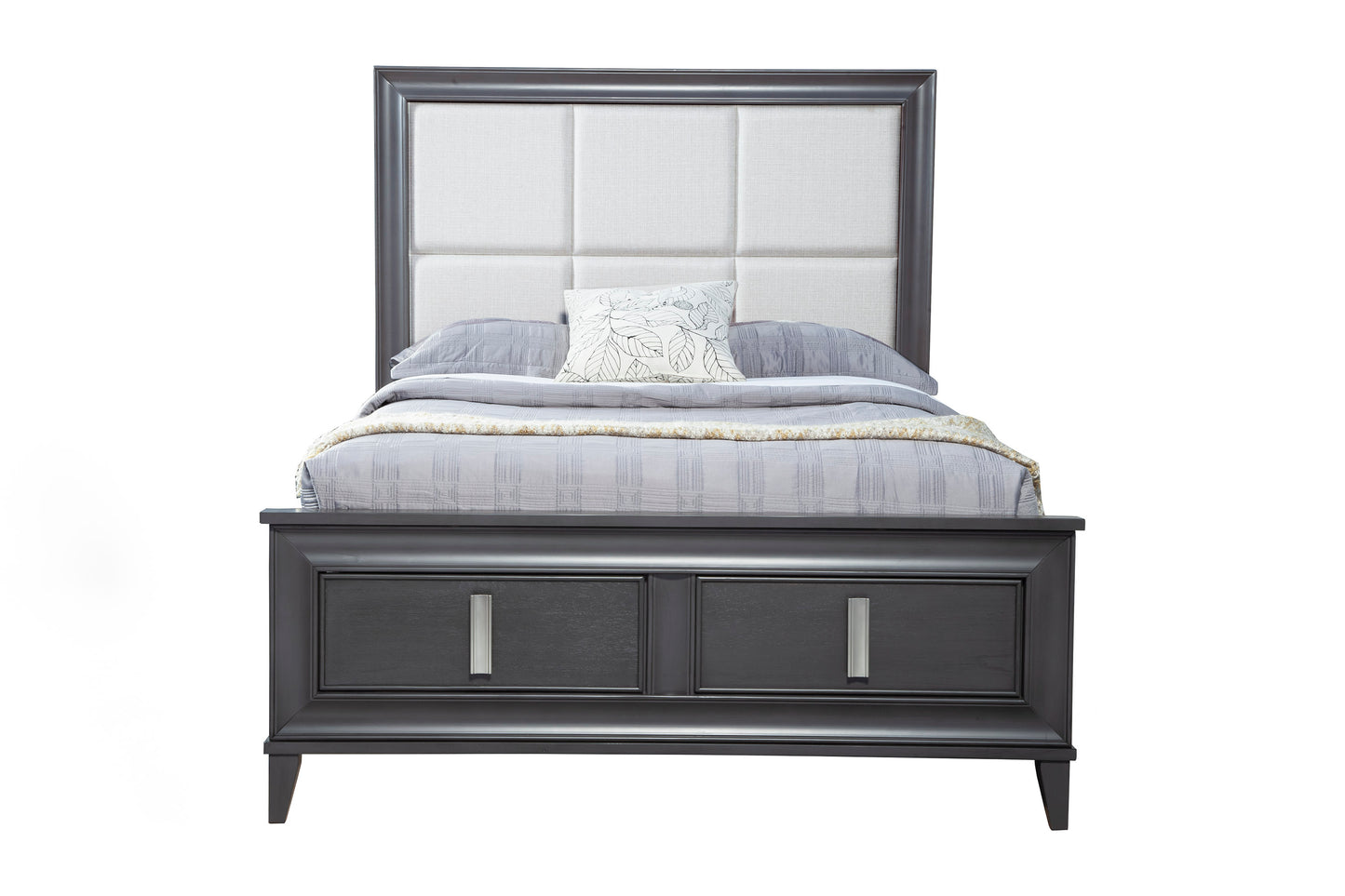 Lorraine Queen Storage Footboard Platform Bed, Dark Grey