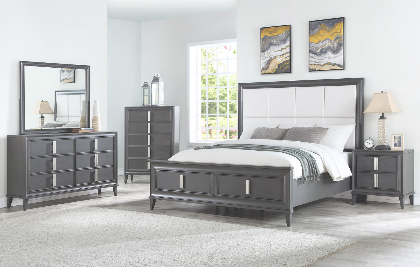 Lorraine California King Storage Footboard Platform Bed, Dark Grey